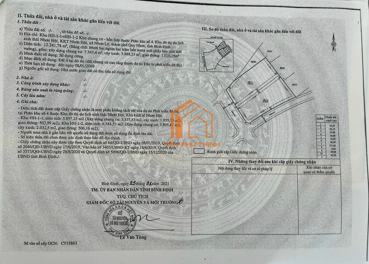 Giấy chứng nhận quyền sử dụng đất dự án khu du lịch sinh thái Nhơn Hội Quy Nhơn Bình Định pháp lý rõ ràng sổ đỏ cấp ngày