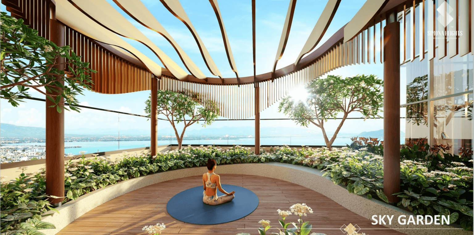 Khu yoga và thiền Sky Garden tại Simona Heights Quy Nhơn không gian xanh view biển thư giãn cao cấp