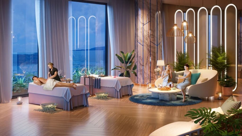 Khu spa cao cấp The Sailing Quy Nhơn view biển kết hợp phòng gym hiện đại, không gian thư giãn và chăm sóc sức khỏe tại căn hộ trung tâm