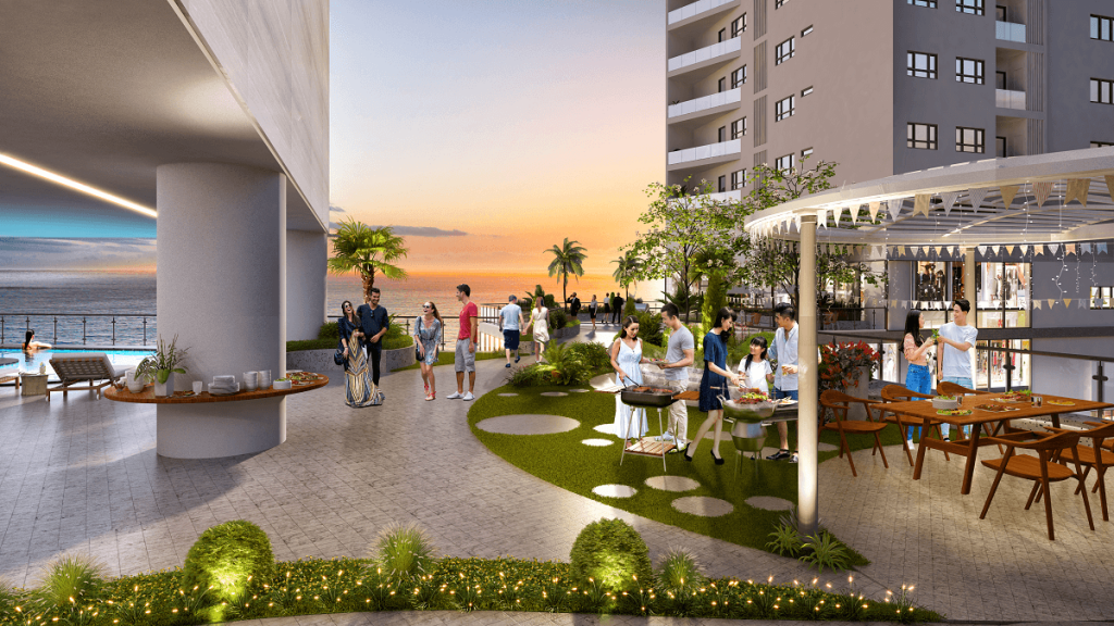 Khu BBQ ngoài trời căn hộ The Sailing Quy Nhơn view biển, không gian sinh hoạt cư dân cao cấp tại trung tâm thành phố