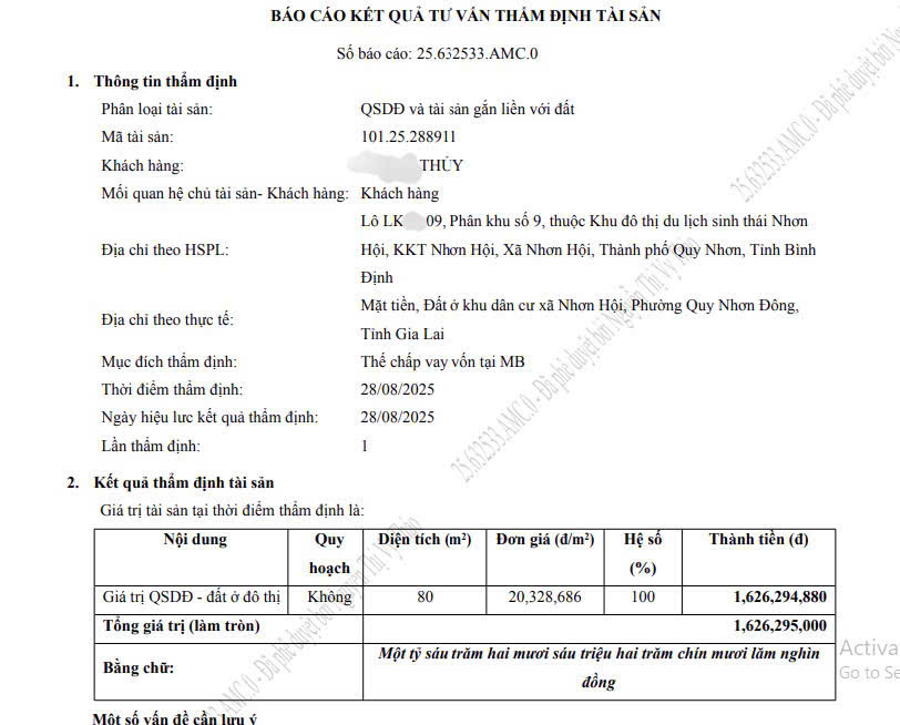 nhơn hội new city thẩm định tài sản vay ngân hàng mb