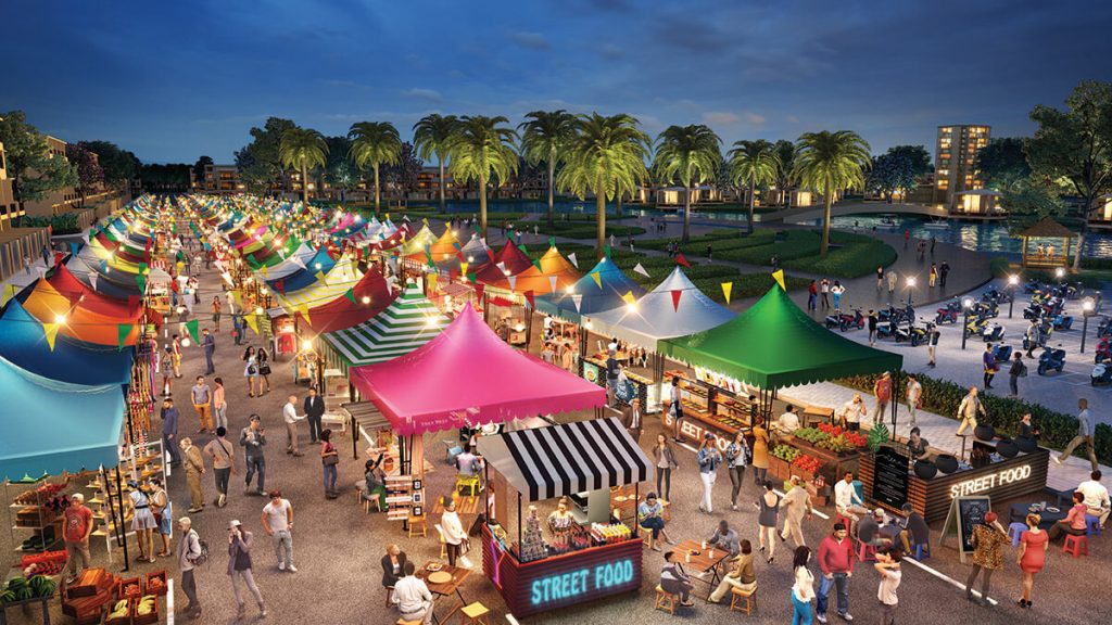 Phối cảnh tuyến phố thương mại chợ đêm sầm uất tại Kỳ Co Gateway Nhơn Hội New City Phân khu 9