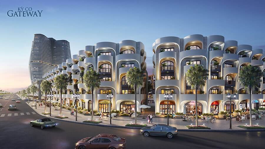 Phối cảnh thiết kế mẫu nhà phố thương mại shophouse Kỳ Co Gateway Nhơn Hội New City Phân khu 9