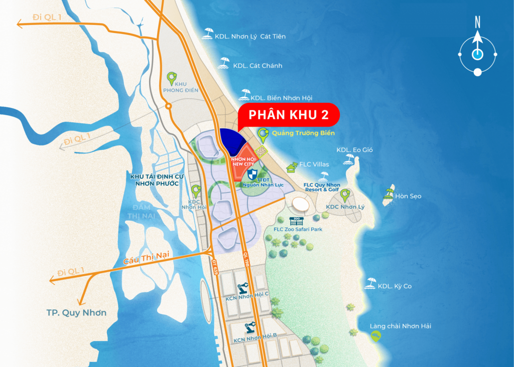 Sơ đồ vị trí và kết nối giao thông dự án Nhơn Hội New City Phân khu 2