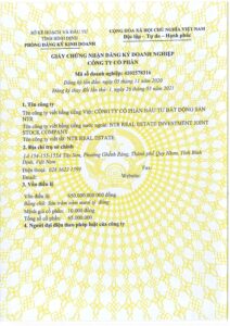 Giay phep dang ky kinh doanh lan 1 Cong ty Co phan Dau tu Bat dong san NTR