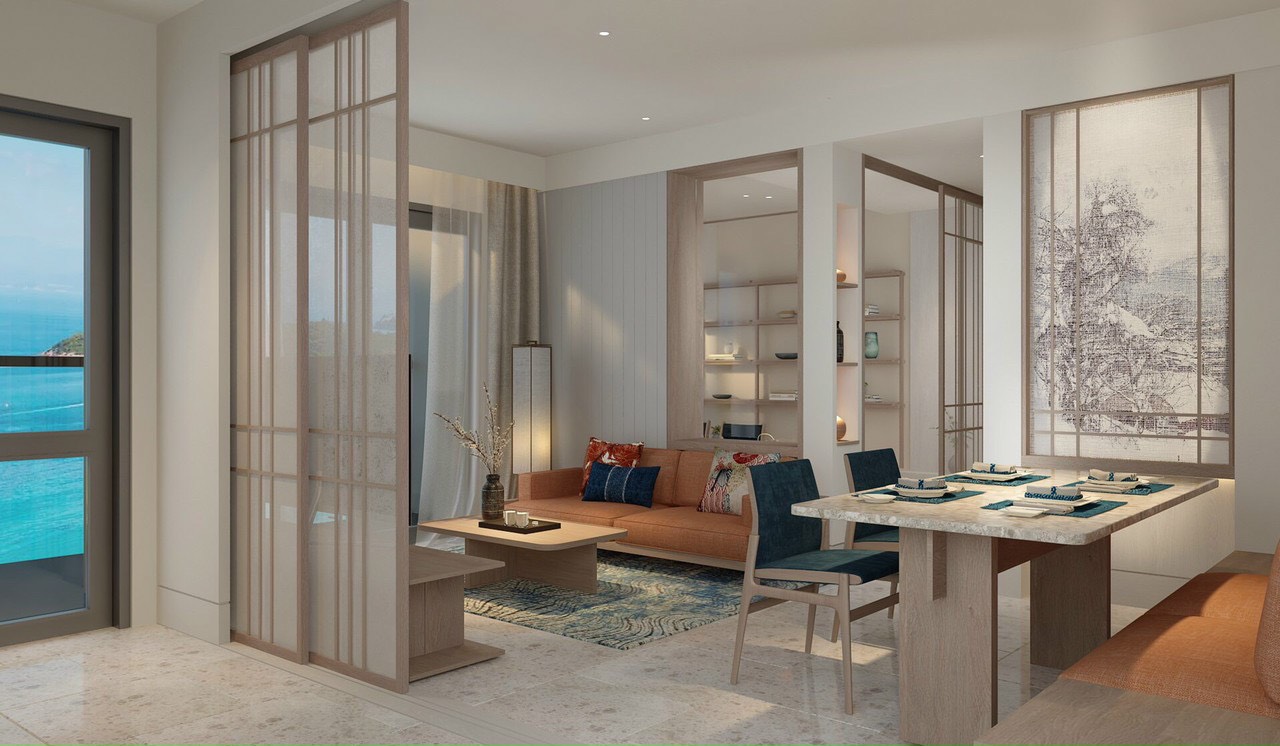 Thiết kế phòng ăn và không gian sống căn hộ mẫu Takashi Ocean Suite Quy Nhơn