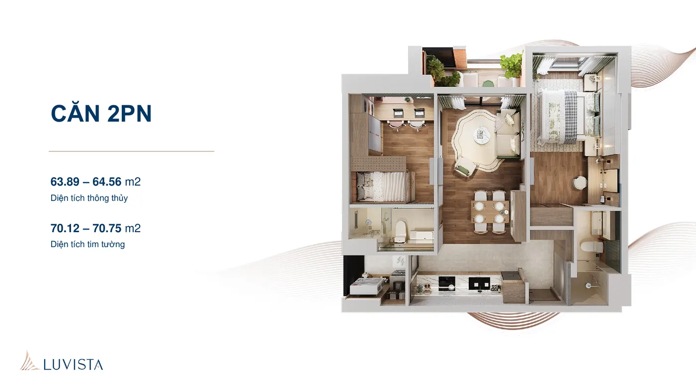 Phối cảnh thiết kế căn hộ 2PN Luvista Quy Nhơn