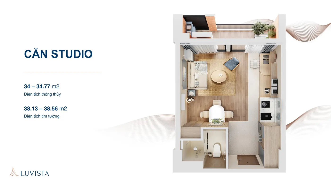 Phối cảnh thiết kế căn hộ Studio Luvista Quy Nhơn