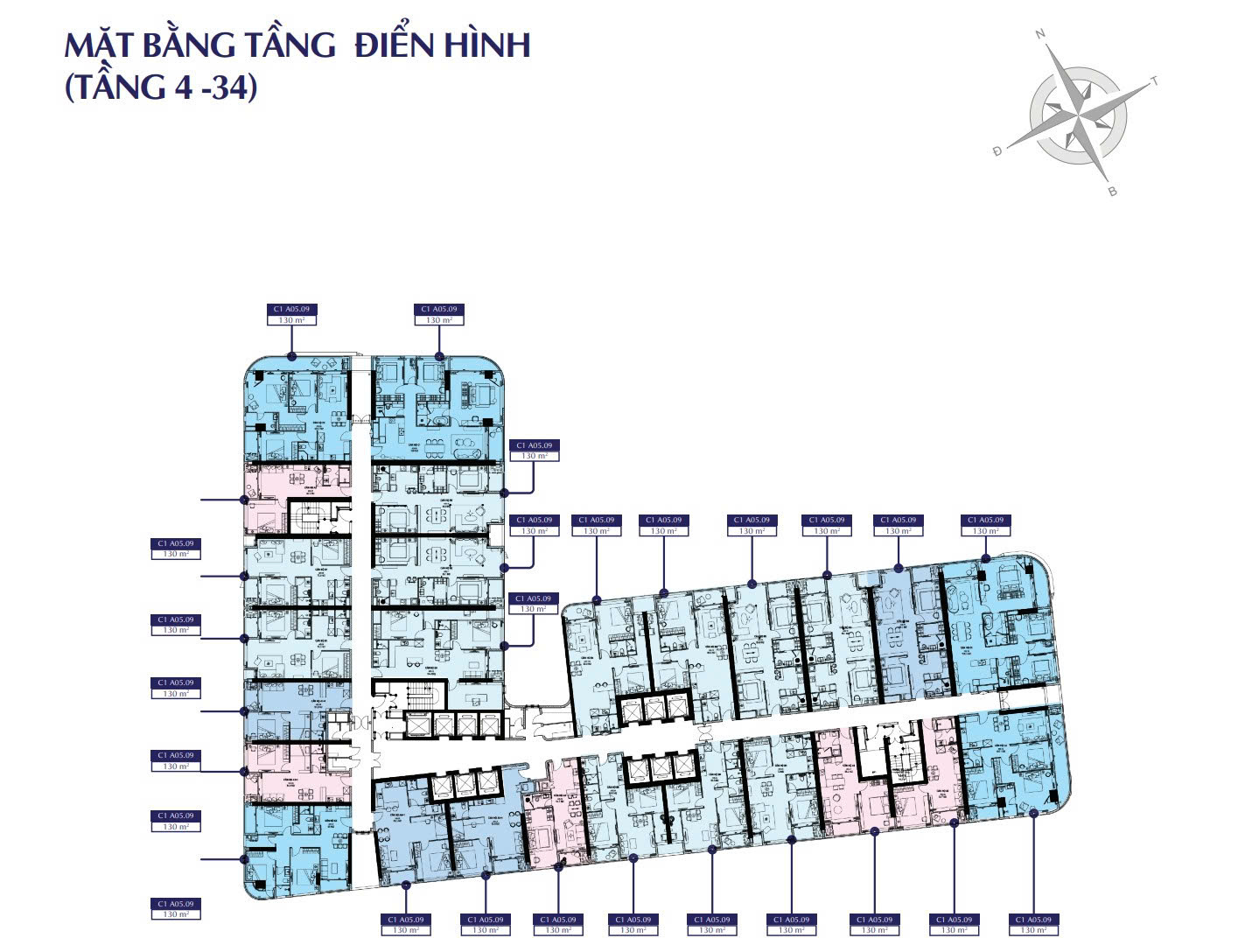 Sơ đồ mặt bằng tầng điển hình dự án căn hộ cao cấp Oriva Bay Quy Nhơn)