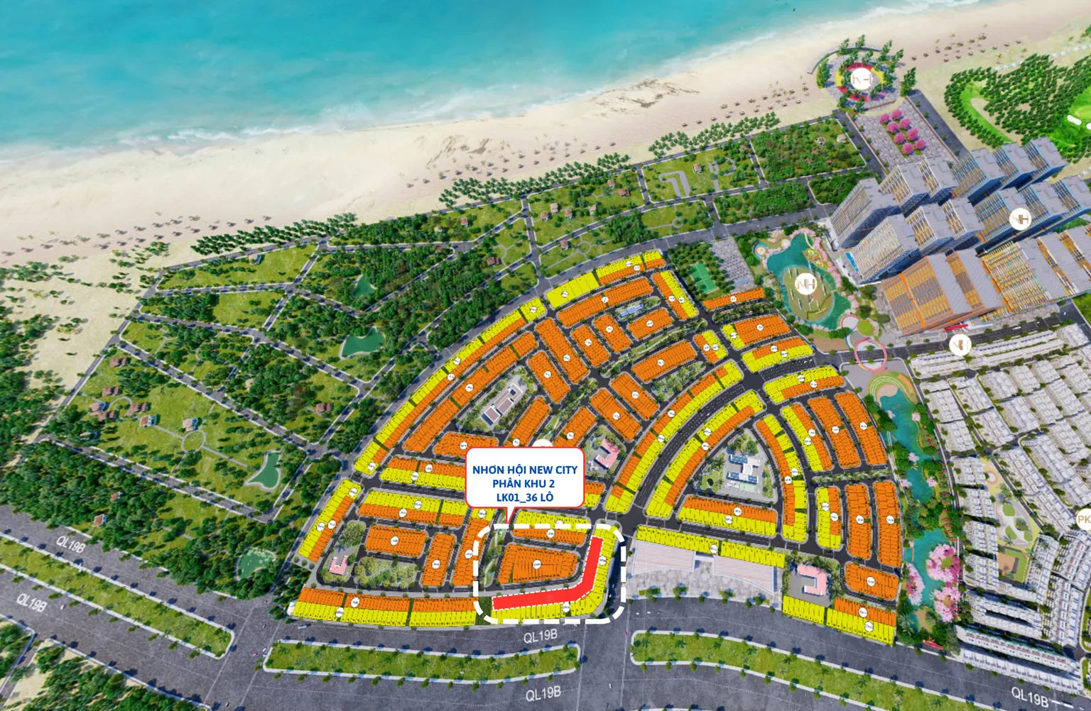 Sơ đồ phân lô đất nền LK01 PK2 Nhơn Hội New City Quy Nhơn