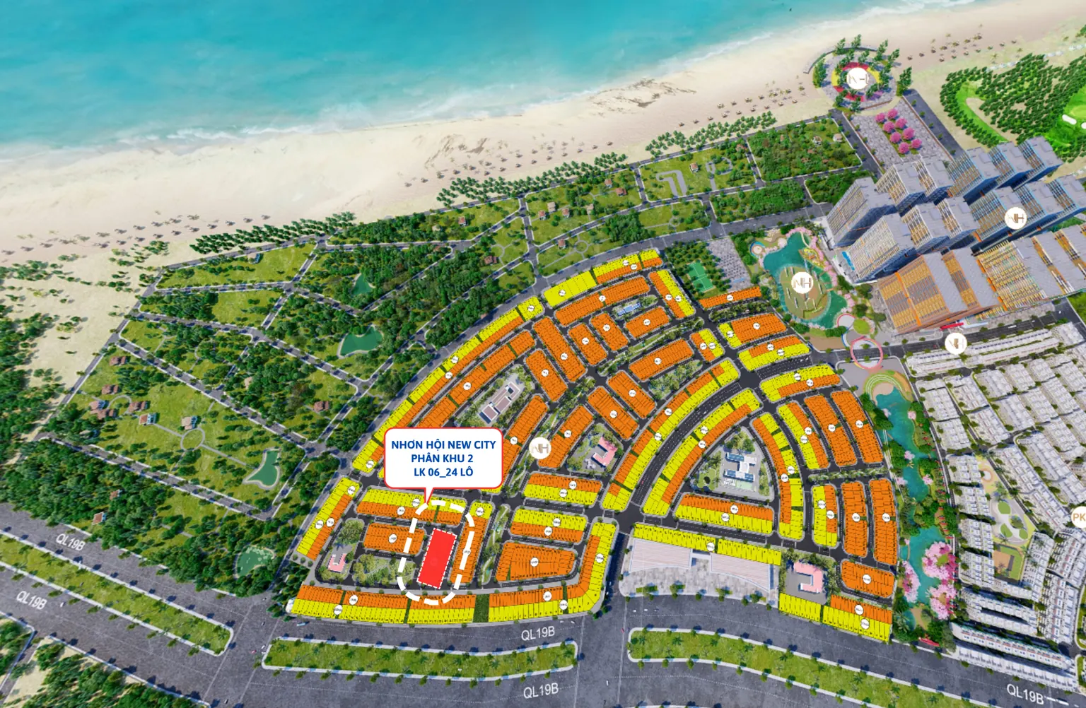 Sơ đồ vị trí 24 lô LK06 Phân khu 2 dự án Nhơn Hội New City