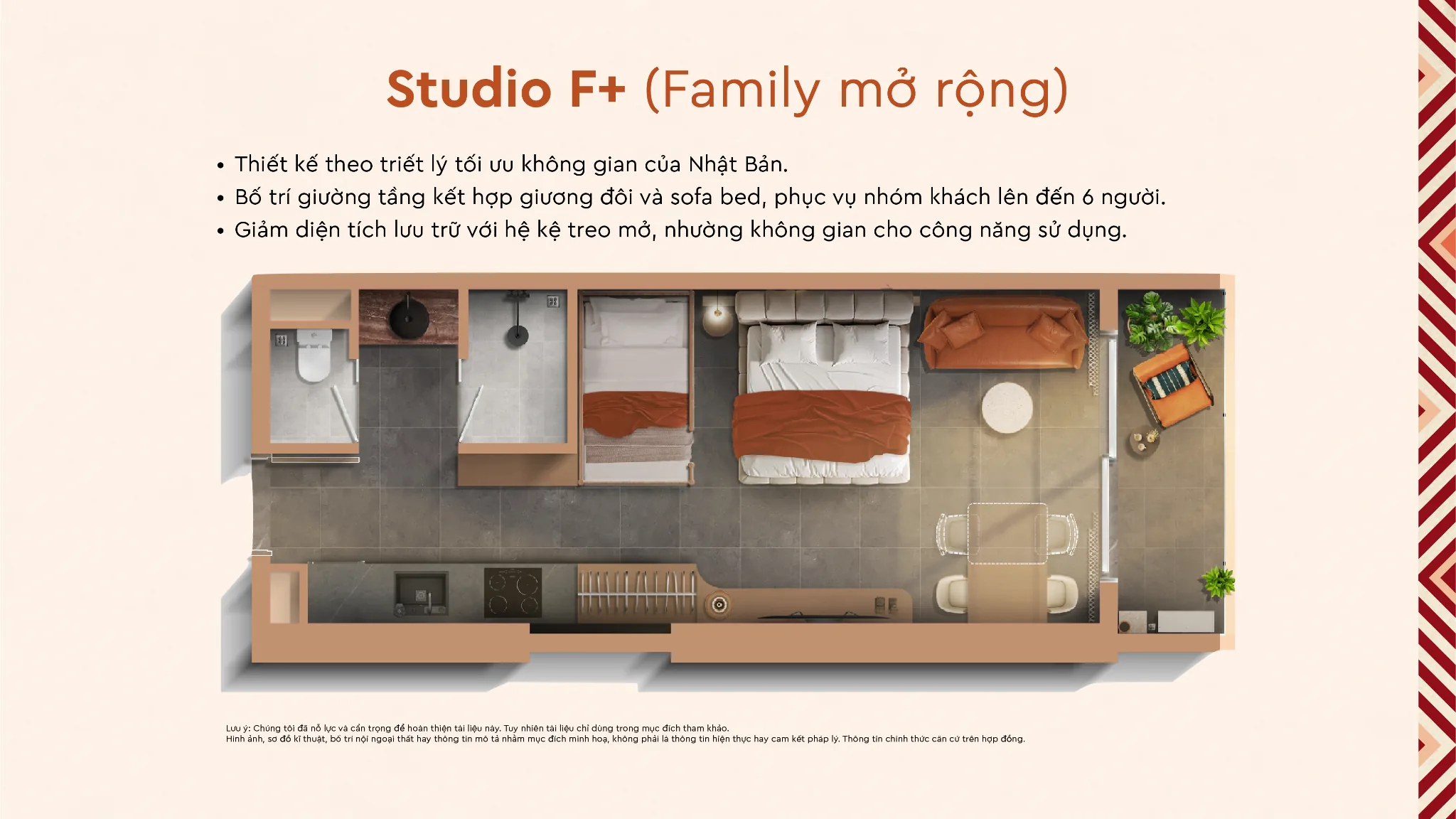 Mặt bằng căn hộ Studio F+ Q Terra Quy Nhơn thiết kế tối ưu công năng chuẩn Nhật