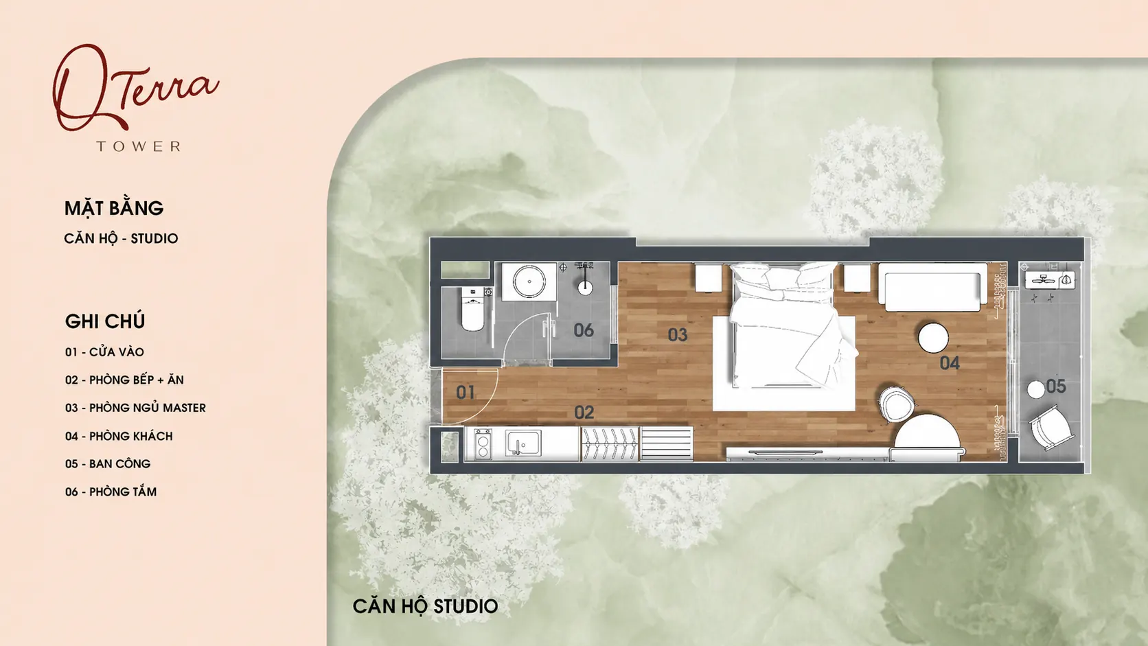 Mặt bằng thiết kế căn hộ Studio Q Terra Quy Nhơn