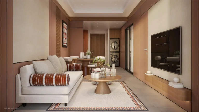Phối cảnh thiết kế nội thất phòng khách căn hộ Q Terra Quy Nhơn