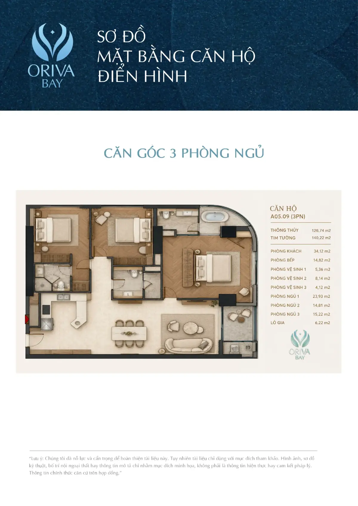Mặt bằng căn góc 3 phòng ngủ A05.09 Oriva Bay Quy Nhơn