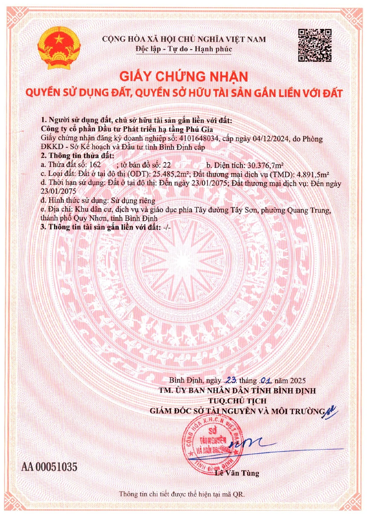 Giấy chứng nhận quyền sử dụng đất dự án Phú Gia Royal Park Giấy chứng nhận quyền sử dụng đất khu đất dự án Phú Gia Royal Park Quy Nhơn