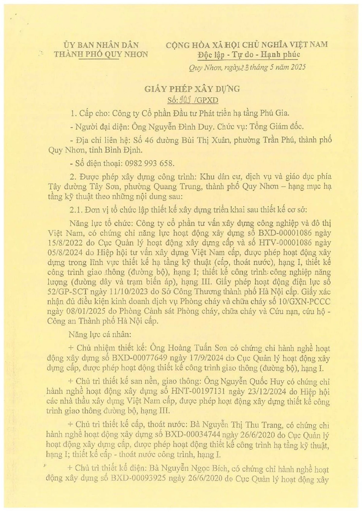 Giấy phép xây dựng hạ tầng kỹ thuật Phú Gia Royal Park Giấy phép xây dựng hạ tầng kỹ thuật dự án Phú Gia Royal Park Quy Nhơn năm 2025