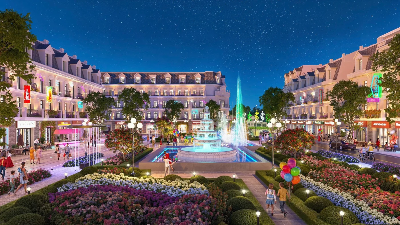 Quảng trường Phú Gia Royal Park về đêm Phối cảnh quảng trường trung tâm Phú Gia Royal Park Quy Nhơn ban đêm