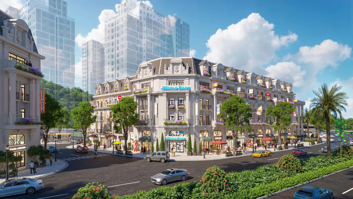 Phối cảnh shophouse góc Phú Gia Royal Park Phối cảnh căn shophouse góc tại Phú Gia Royal Park Quy Nhơn