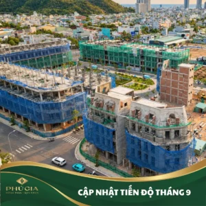 Các dãy nhà thấp tầng đang thi công tại Phú Gia Royal Park Quy Nhơn tháng 9 năm 2026