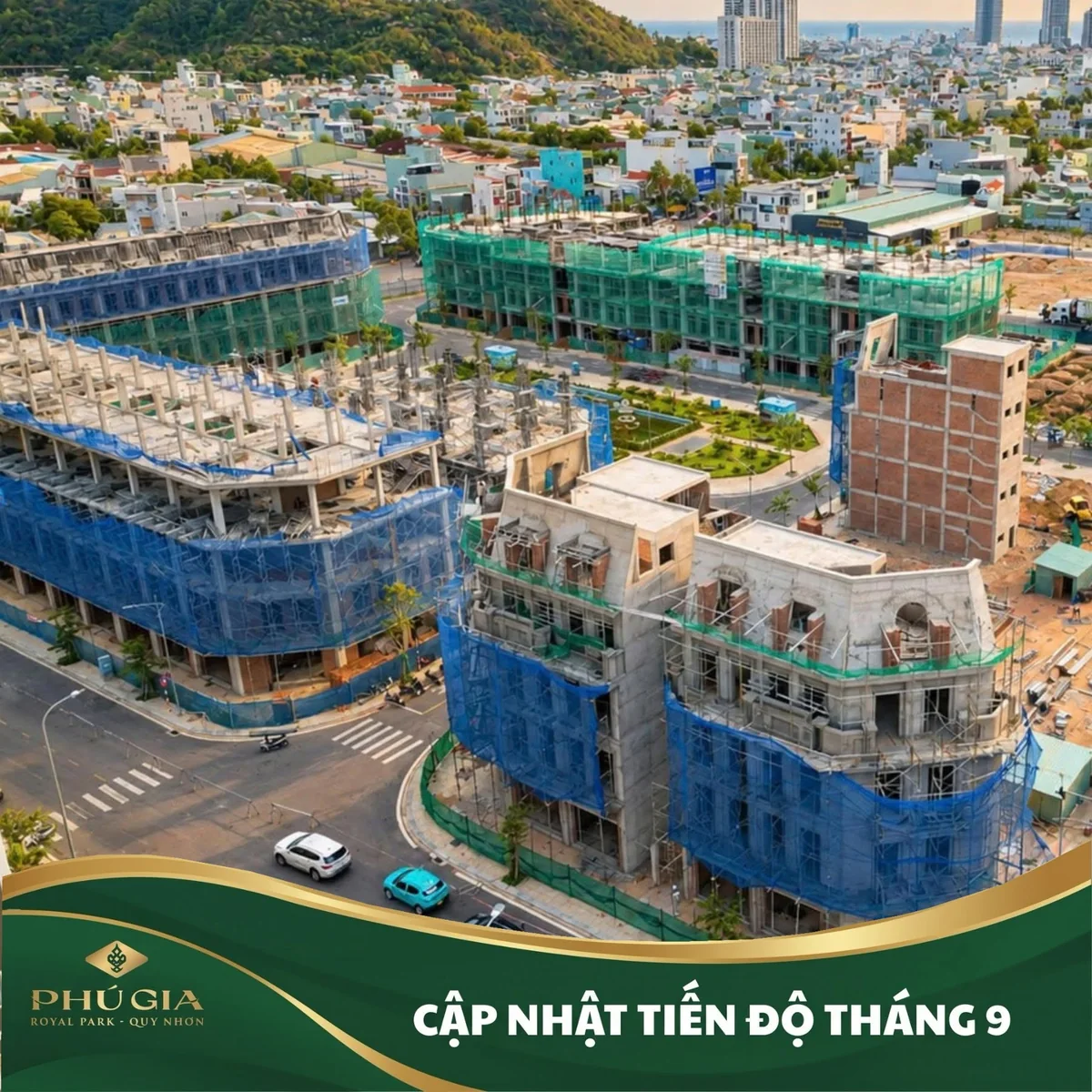 Các dãy nhà đang thi công tháng 9/2026 Các dãy nhà thấp tầng đang thi công tại Phú Gia Royal Park Quy Nhơn tháng 9 năm 2026