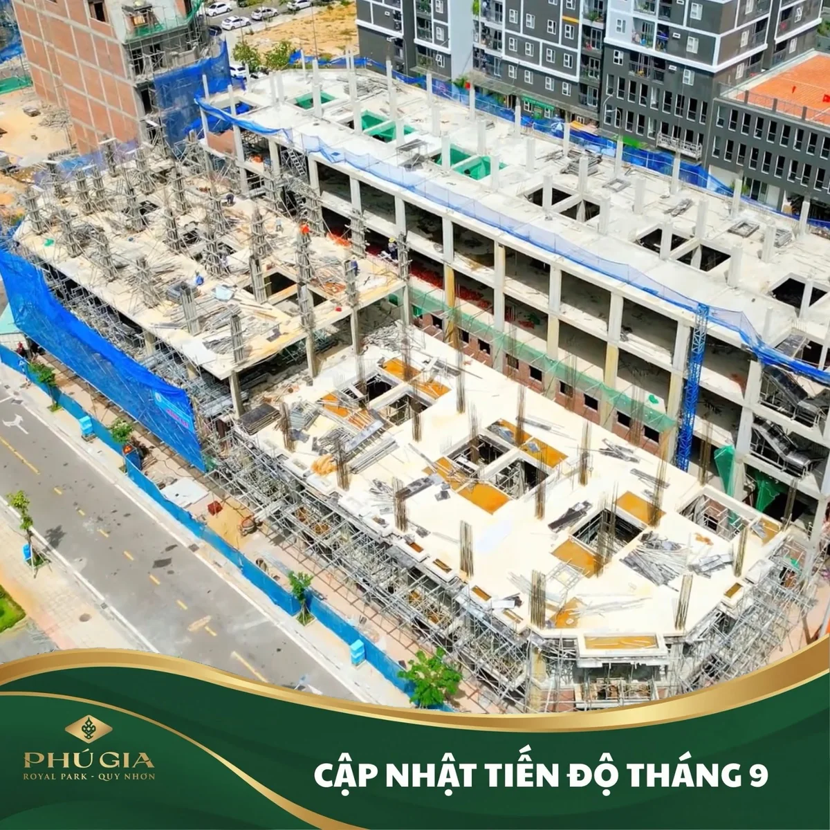 Chi tiết kết cấu thi công tháng 9/2026 Chi tiết kết cấu công trình đang thi công tại Phú Gia Royal Park Quy Nhơn tháng 9 năm 2026