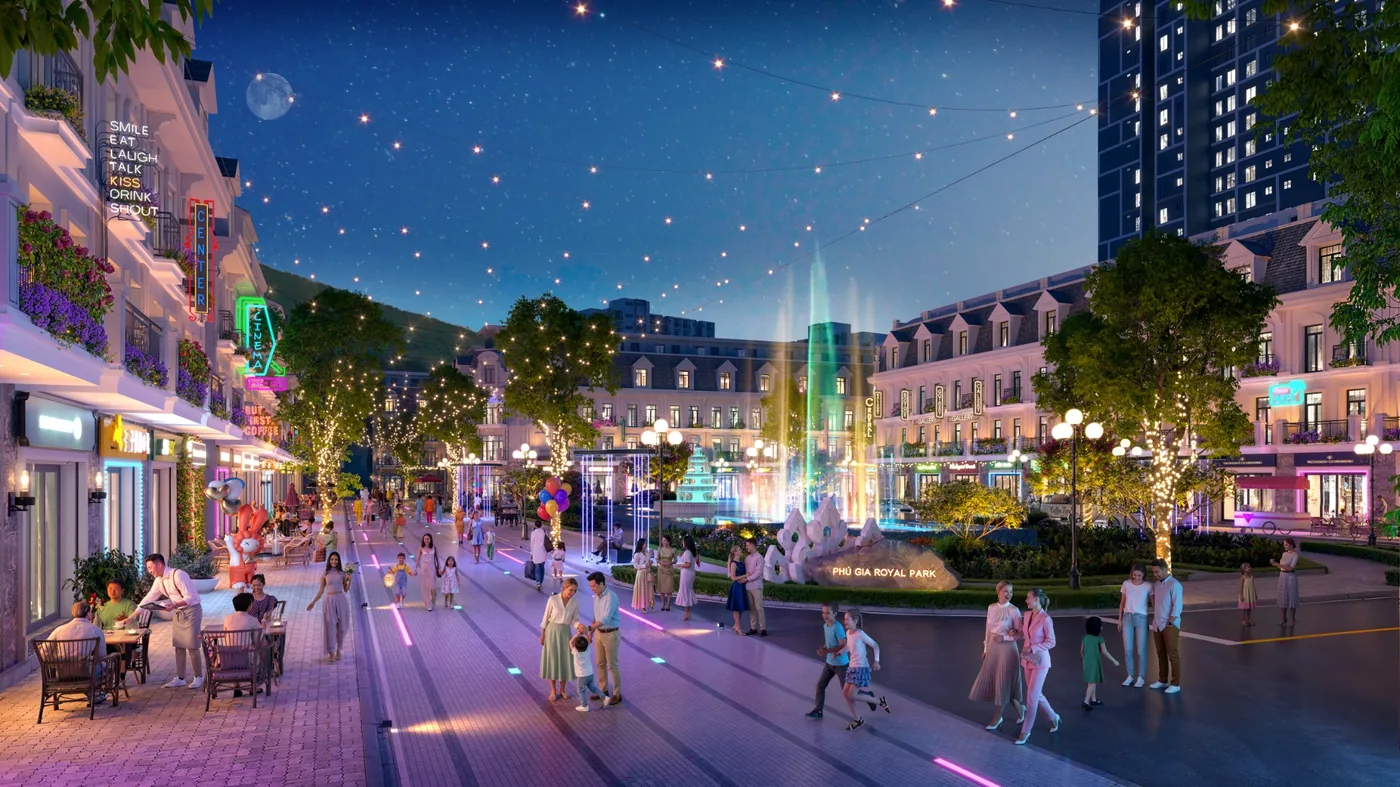 Tuyến phố ánh sáng Phú Gia Royal Park Phối cảnh tuyến phố ánh sáng Phú Gia Royal Park Quy Nhơn về đêm