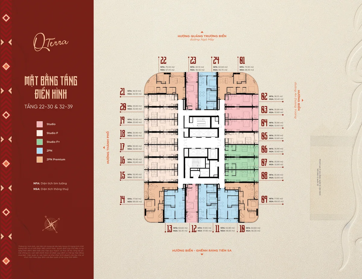 Mặt bằng Q Terra Quy Nhơn tầng 22-30 và 32-39