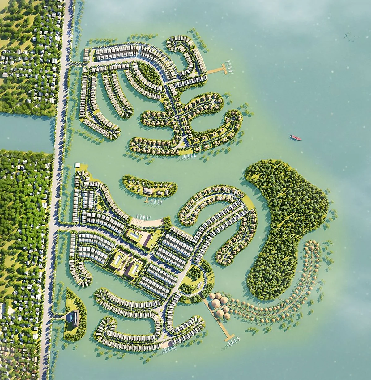 Mặt bằng phối cảnh tham khảo Thị Nại Eco Bay với các cụm nhà ở bố trí theo hình thái mặt nước đầm Thị Nại