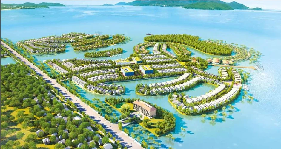 Phối cảnh quy hoạch cũ Thị Nại Eco Bay với các cụm nhà ở và mặt nước